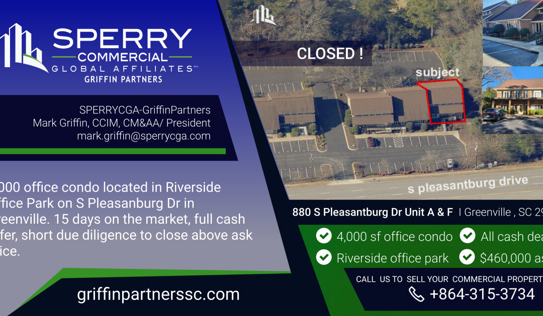Closed! Office Investment at 880 S Pleasantburg Dr in Greenville, SC
