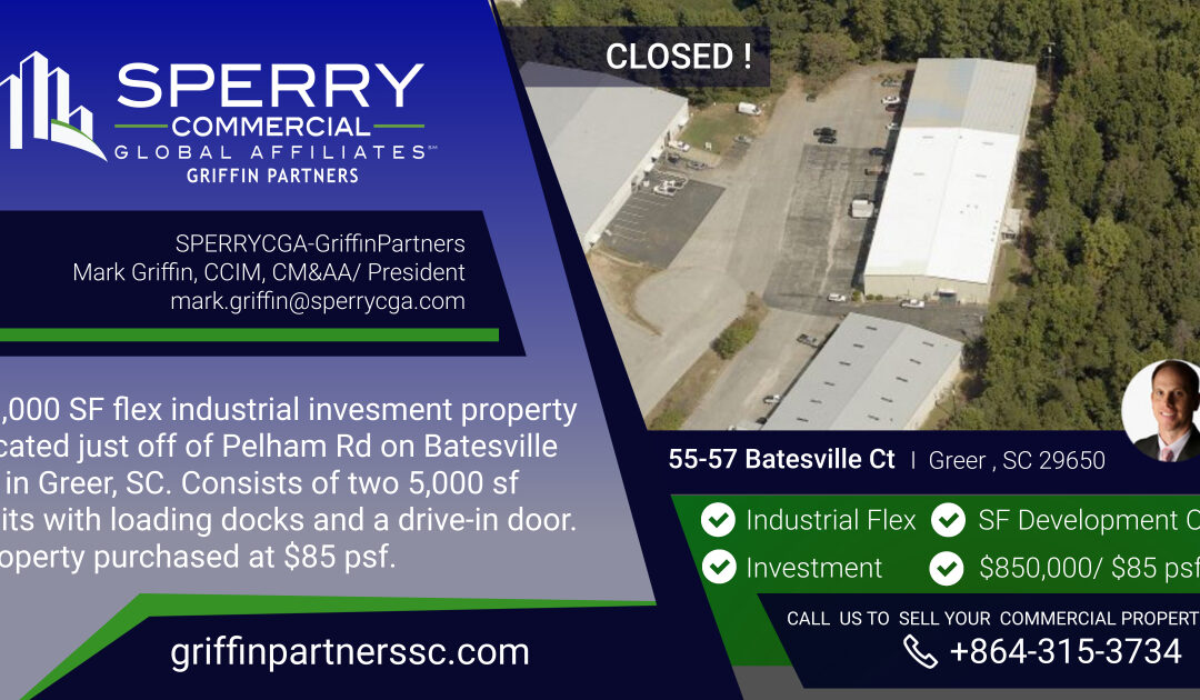 Griffin Closes 55 Batesville Ct – Greer Industrial