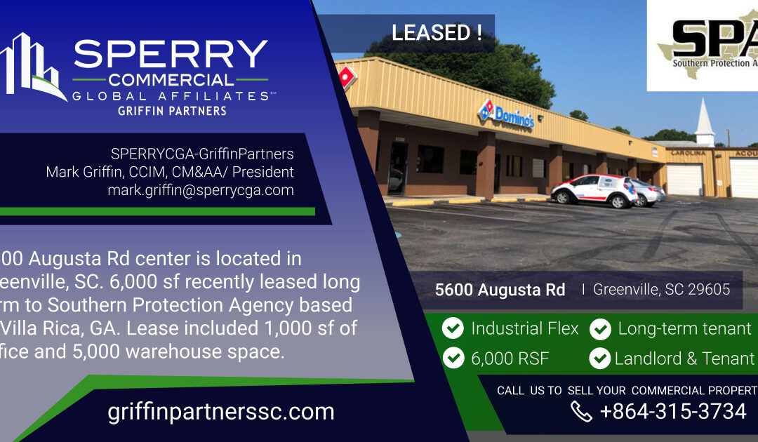 Griffin Partners Leases 6,000 SF Flex Space at 5600 Augusta Road in Greenville